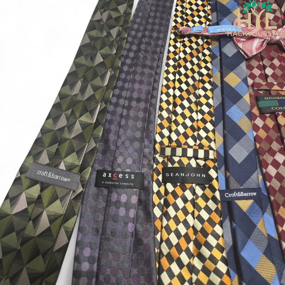 Mens Necktie And Bow Tie Lot Of 10 Mixed Brands Assorted Patterns Used